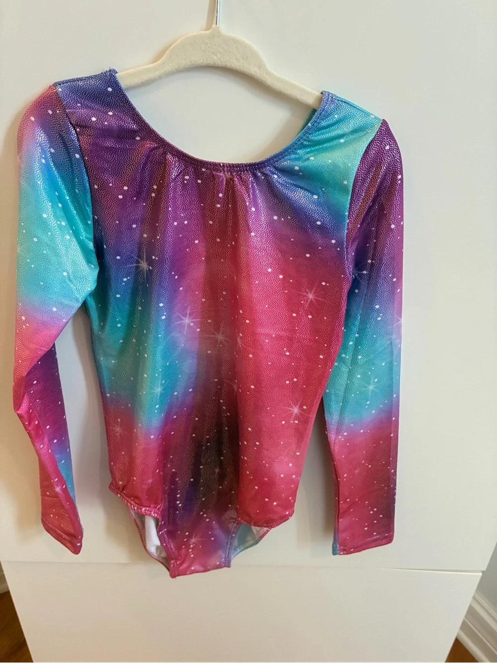 Set of 2 Girls' Pink & Galaxy Print Long Sleeve Dance Leotards - Size 130 (7/8)